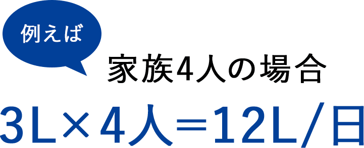 例えば家族4人の場合 3L×4人=12L/日